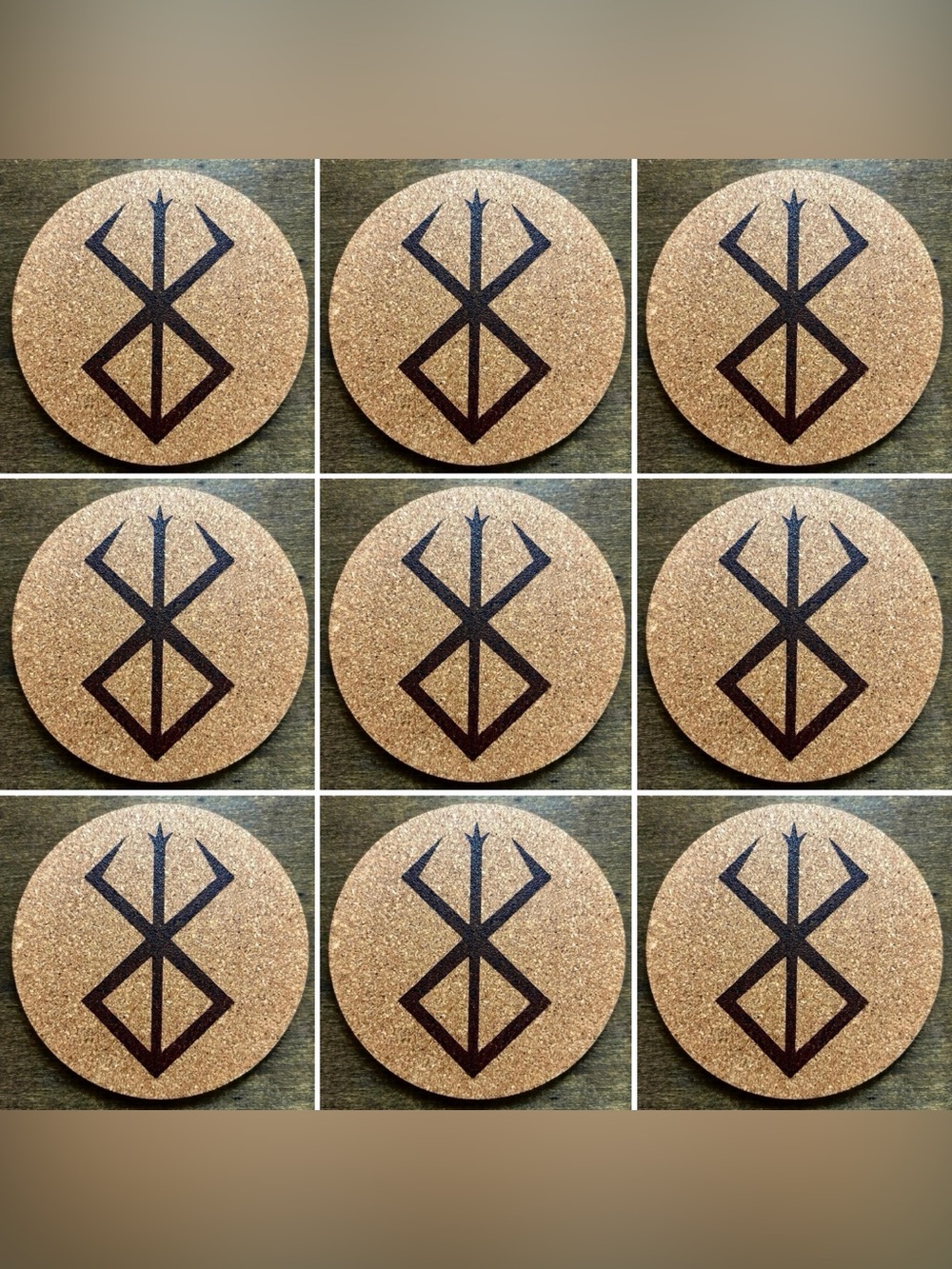 Berserk Brand Of Sacrifice Laser Engraved Cork Coasters Lot of 9